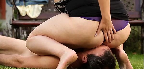  Chubby facesitting bbw tugging hard cock